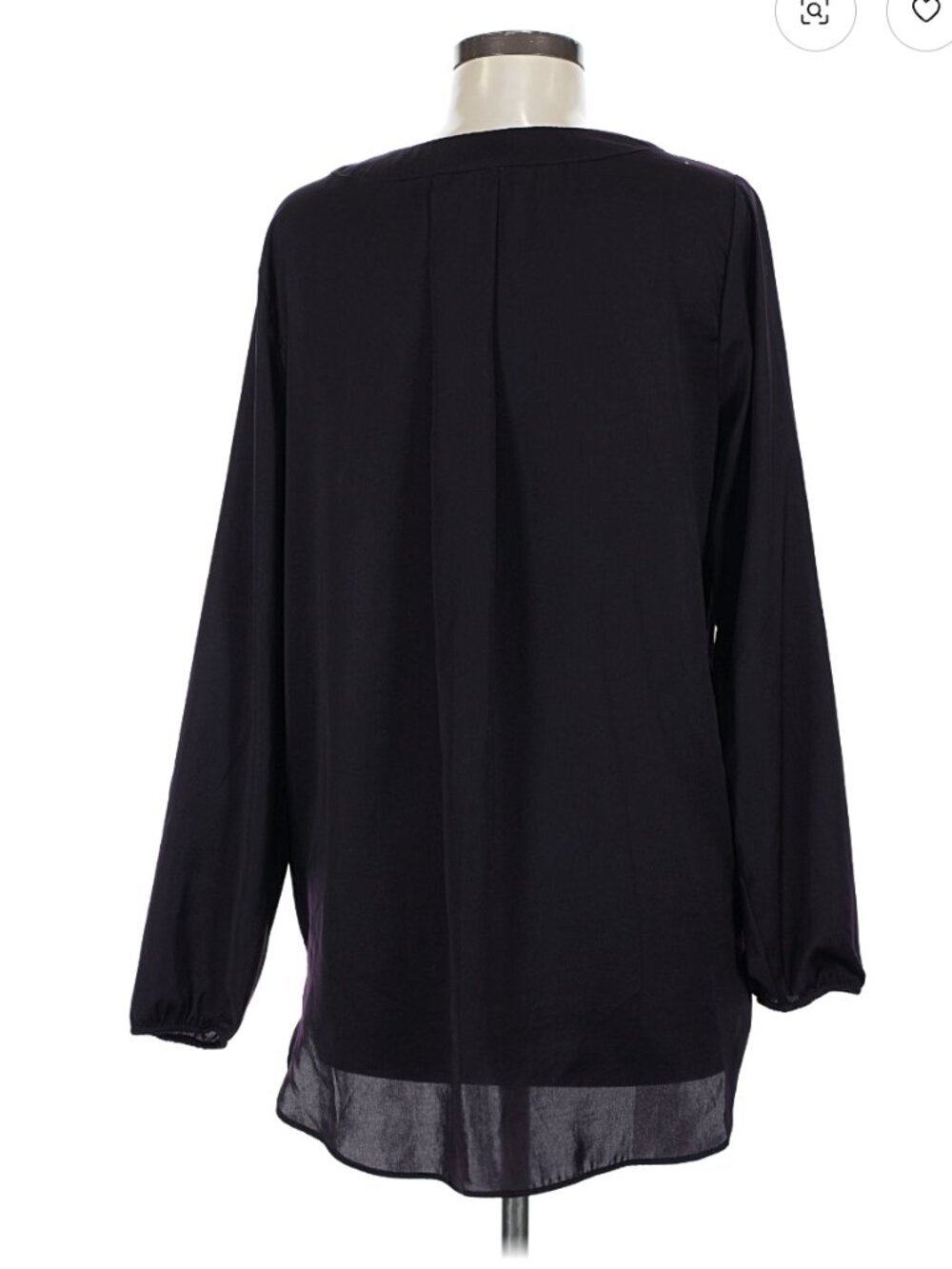 Apt. 9 Women's Size Small Tunic Top Blouse Black V-Neck Rhinestones Beaded Neck - Picture 2 of 12